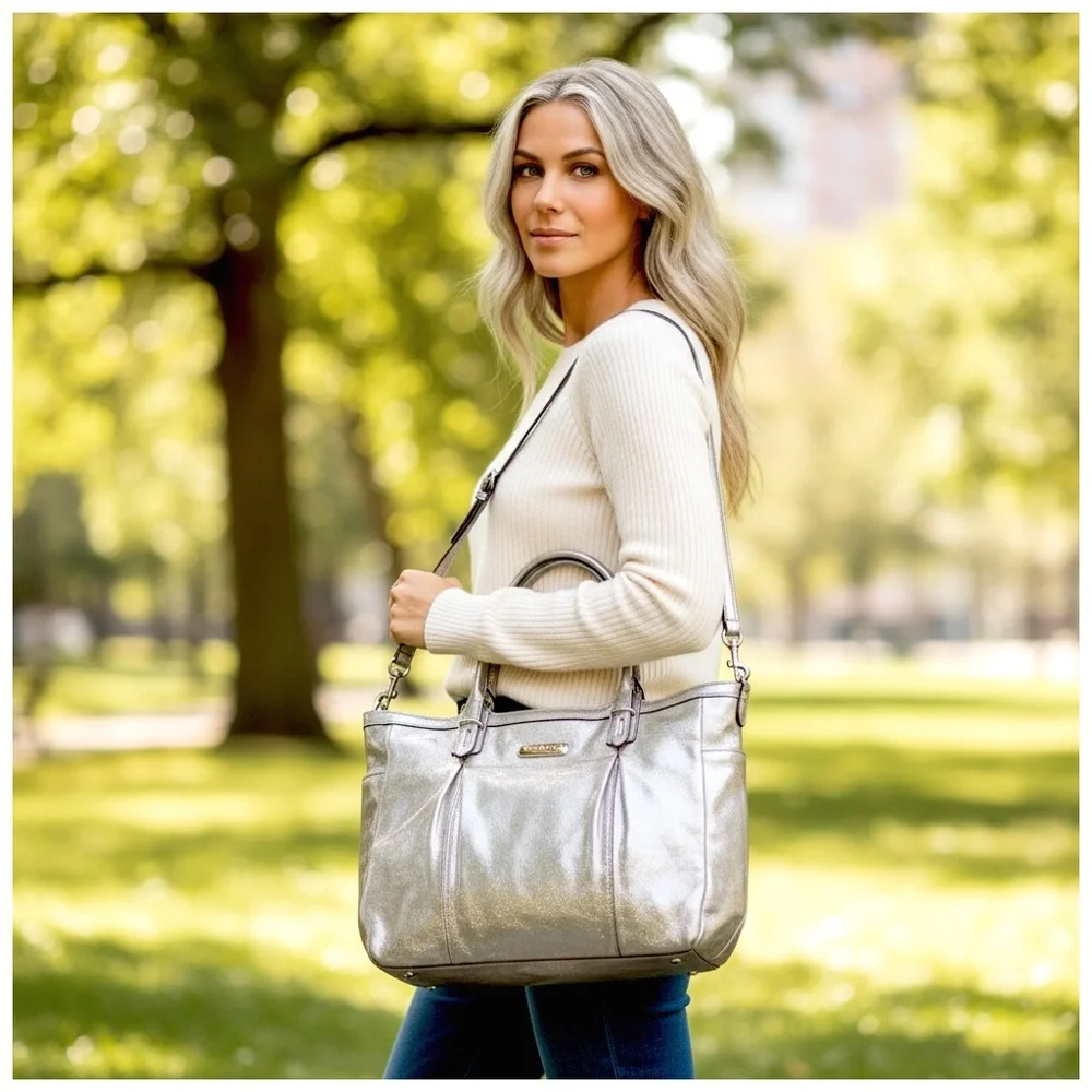COACH Gold Shimmer Gallery East West Tote Bag - Picture 12 of 15